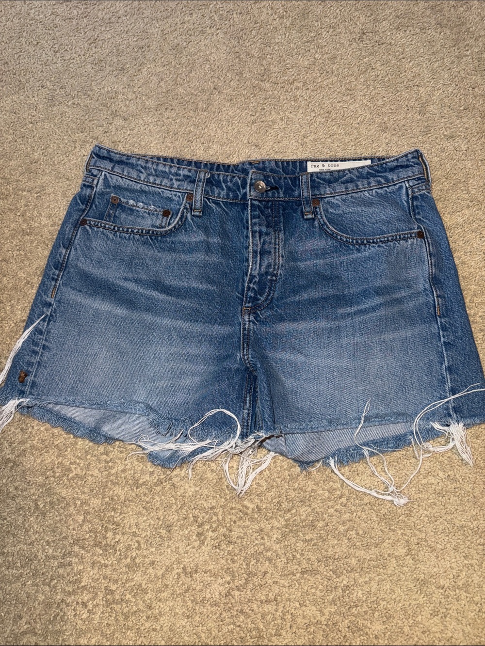 rag & bone faded blue frayed hem denim shorts